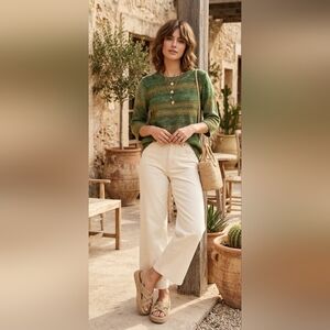 NY Collection Earthy Jade Green Ombré Space Dye Sweater M